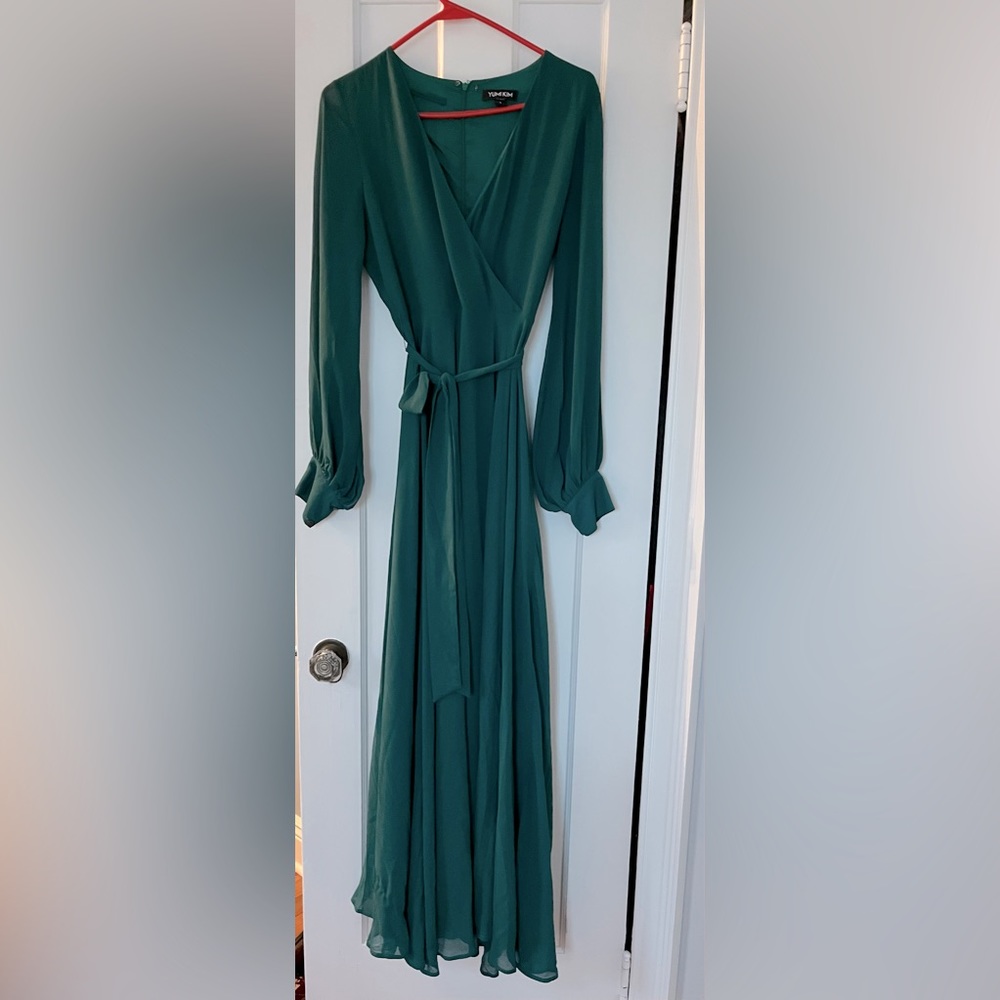 Hunter green chiffon dress anthropology size small